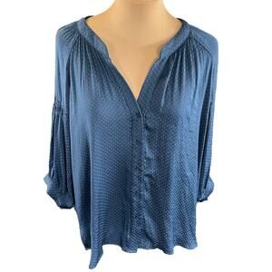 Flawless SZ M Oversized Silky Polka Dot Button Blouse Slouchy Boho Peasant Flowy